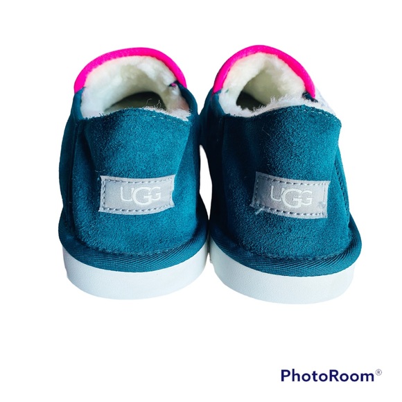 UGG Kenton Men's Slippers Sz 10 M Deep Teal Suede Slipper Sheepskin Fur Shoes - Picture 7 of 13